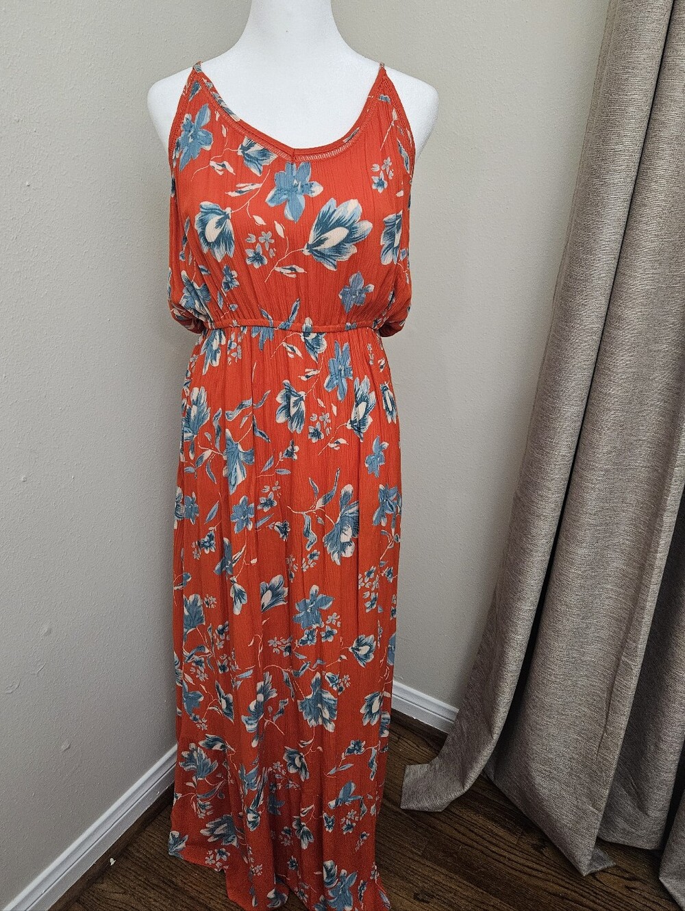 Women's Red Floral Maxi Dress - Lightweight Summer Style